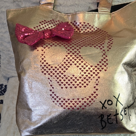Betsey Johnson Gold and Pink Metallic Tote Bag - Picture 3 of 5